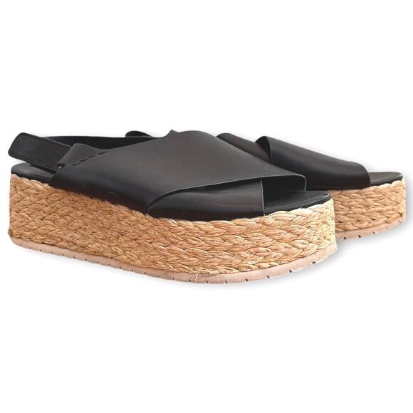 Vince Platform Espadrille Sandals Jesson Black Leather Size 9 EU 39.5 EUC - Picture 3 of 11